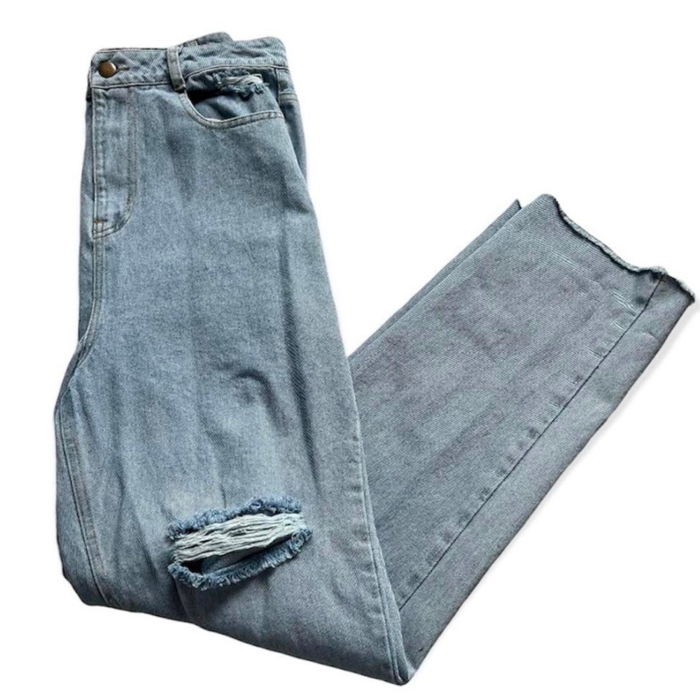 Distressed High Waisted Straight Leg Jeans
